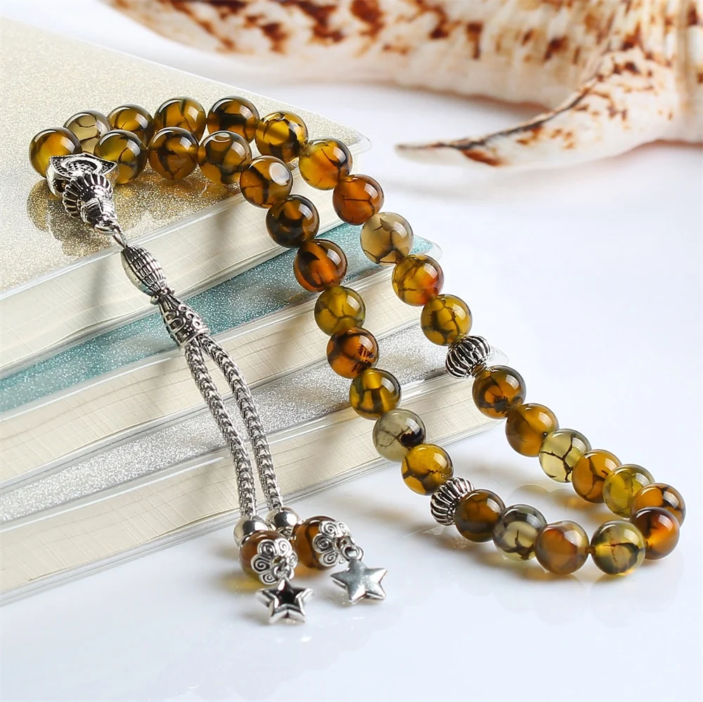 

Wholesale Tasbeeh Natural agate Stone Beads 33 Rosary Muslim Tasbih Islamic Prayer Beads Necklace