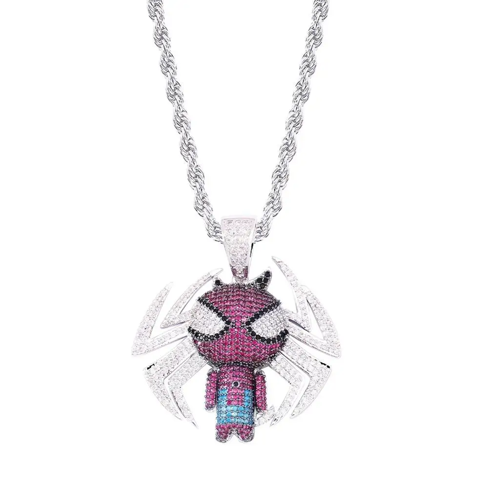 

New Spider-Man Pendant Necklace Cubic Zircon hip-hop Jewelry Party Gift, Silver