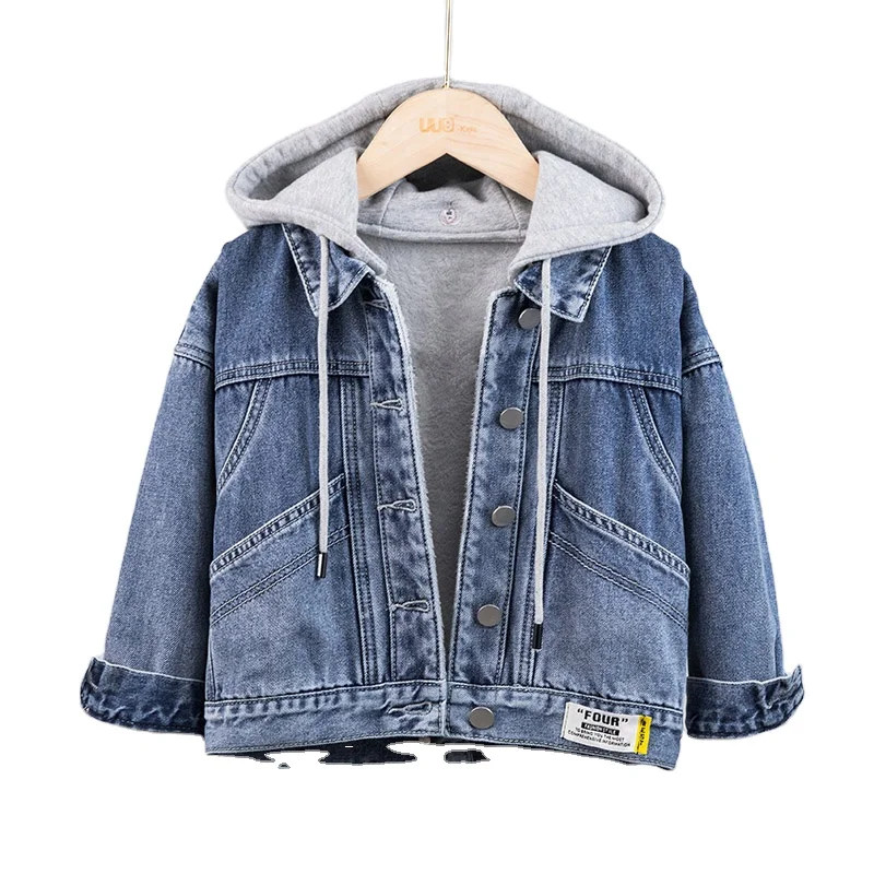

2020 autumn and winter hot sale Korean style plus velvet thick handsome children's denim clothes