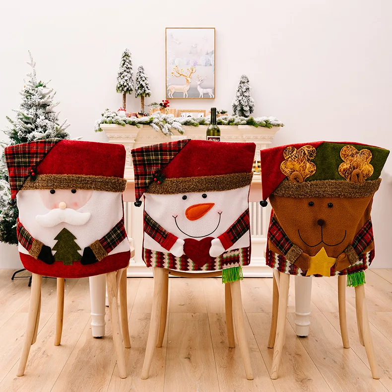 

Santa Snowman Reindeer Xmas Dinner Room Tie Back Chair Covers Slipcover Christmas Chair Back Covers