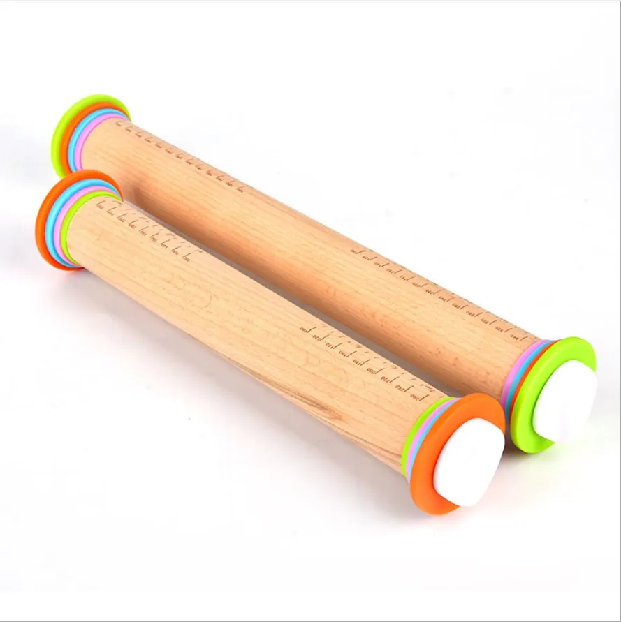 

Adjustable rolling pin wood rolling pin with 4 multi-color removable thickness ringsmeasuring guides for cooking kitchen tool