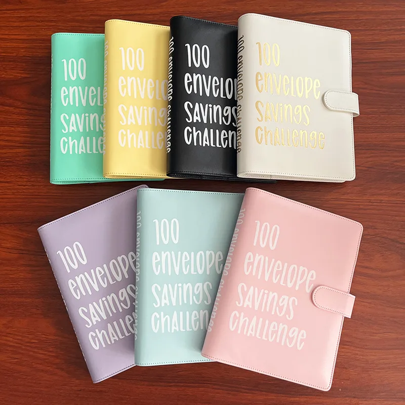 

A5 PU Leather Notebook Money Organizer 6 rings macaron color Planner wallet 100 envelope money saving challenge budget binders