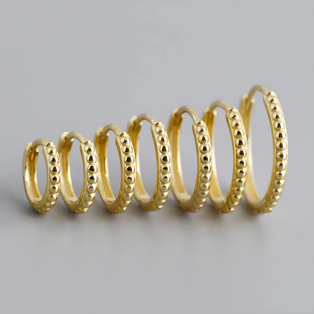 2024 Ins Fashion 925 Silver Plain Simple Round Ball Bead Hoop Earrings Jewelry Wave Point Gold Plated Hoop Earrings for Women