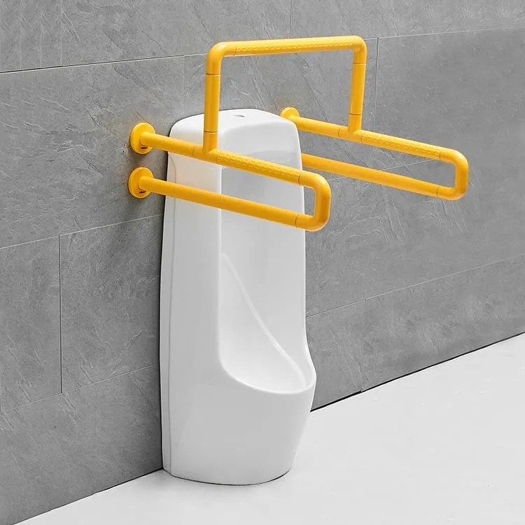 bathroom-hand-grab-bars-3W006-yellow-urinal-frame-side-angle-wall-mount-disc-flanges