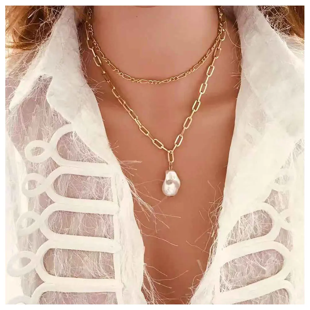 

HPXmas hip hop Multilayer Necklace For Women pearl pendant fashion gold color alloy Jewelry chain necklaces Gift, Picture shows