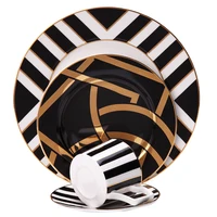 

Striped black painted gold-plated Western-style tableware model room hotel furnishings soft design bone coffee tray decoration s