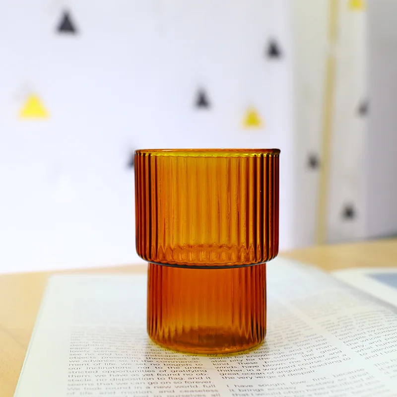 

Color vertical stripes heat-resistant glass water cup coffee cup, Pink,clear,gren,blue,amber