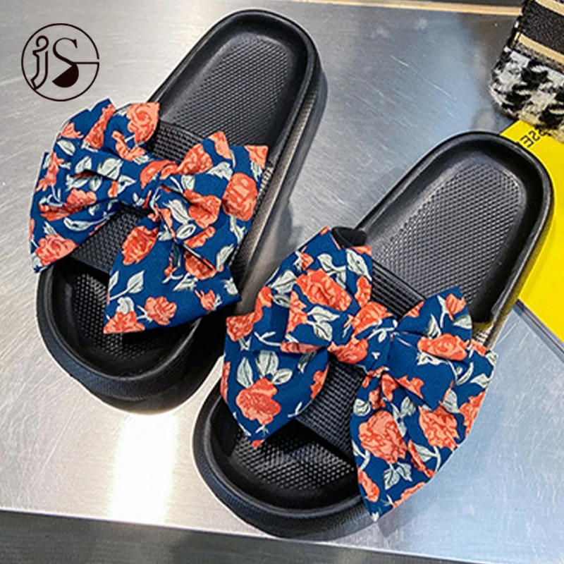 

2021 New outerwear Fashion girls slippers Thick soles comfortable ladies slippers bow decorative sandals for women, 3 colors