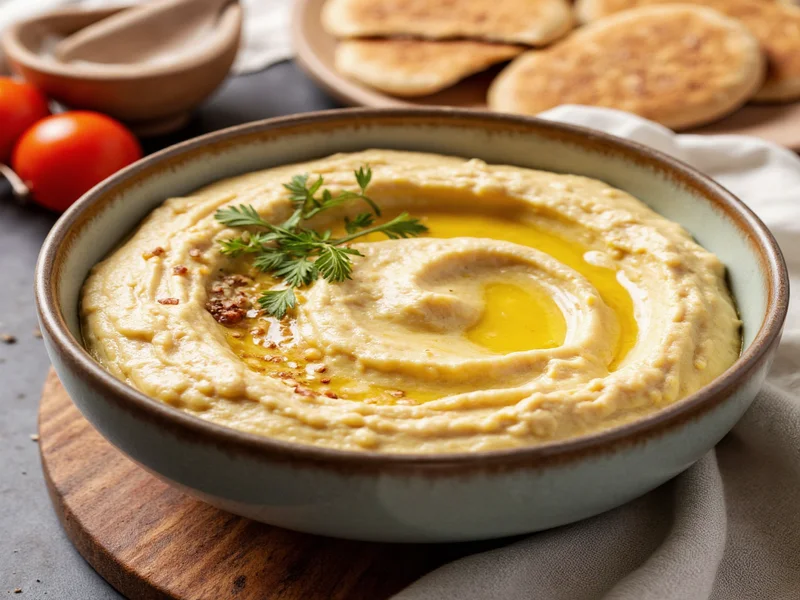 Creamy homemade hummus without tahini in bowl