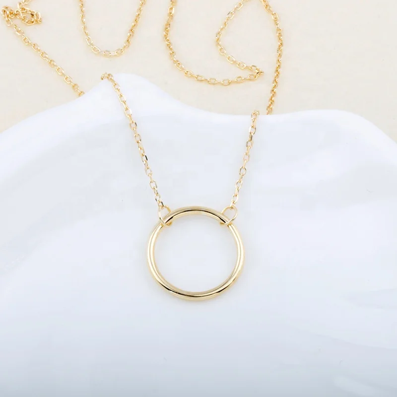 

925 Sterling Silver Tiny Gold Circle Round Hollowed Pendant Necklace, Sliver/gold/rose gold