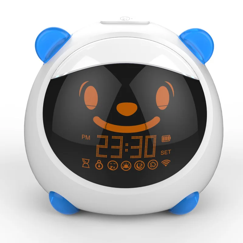 

2021 Best Sale Lovely Light Effect And 7 Color Facial Expression Adjustable Kids Alarm Clock Sleep Trainer For Heavy Sleeper