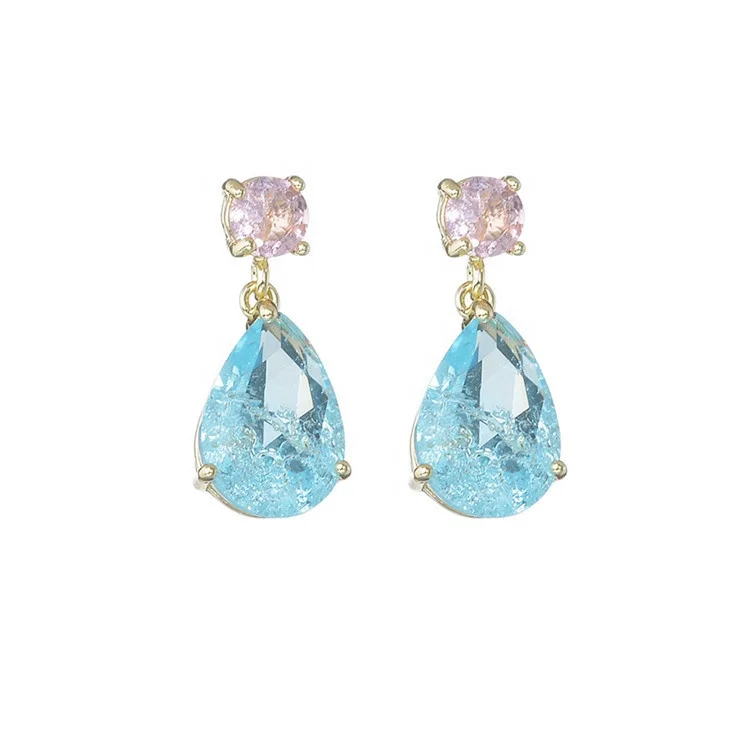 

Light Blue Gemstone Jewelry Crystal Jewellery Lady Plated 18K Gold Drop Earrings