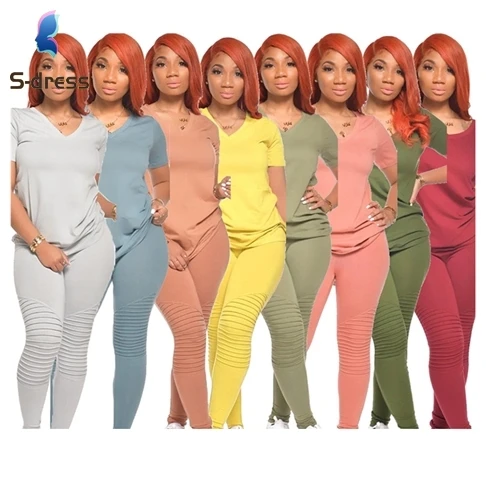 

C0041-trendy v neck t shirt with stacked pants 2 piece women sets women fall clothing, Picture