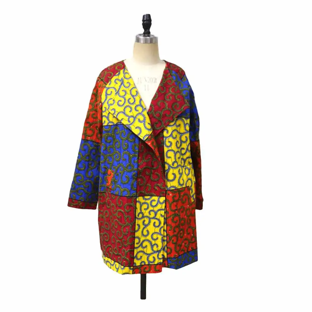 

2021 Autumn/winter Plus Size Fashion Women Casual Mediom Long Jacket Ankara Wax Print Fabric Jacket, As pictures