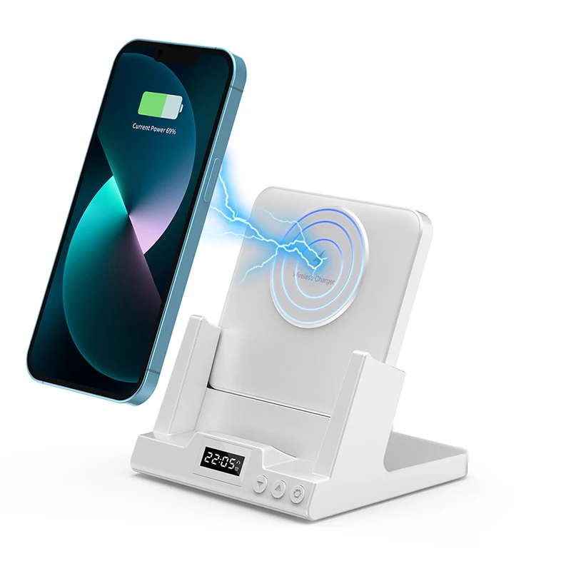 

4 In 1 15W Fast Charging Wireless Charger Stand Digital Clock 2 In 1 Wireless Charger Alarm Clock