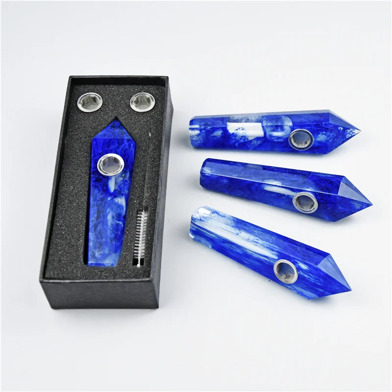 

Wholesale Natural Stone Crystal Smoking Pipe Smetling Quartz Crystal Pipe for Smoking, Blue