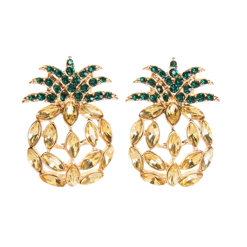 

e0749 2020 New Fashion Designs Gold Vermeil Hawaiian Jewelry Womens Czech Crystal Rhinestone Pineapple Stud Earrings Fruit