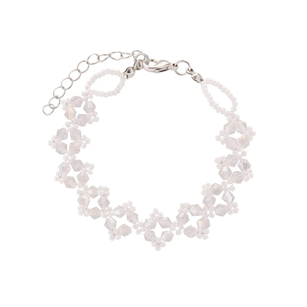 

Hollow Braided Pearl Bracelet Lrregular Crystal Women's Bracelet, Silver