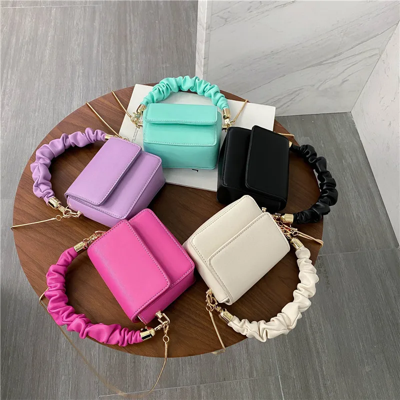

2021 new arrival pleated handbag lady mini shoulder bags children's pink cross-body bag for girls purse, 5 colors