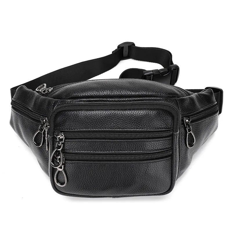 

Business chest bag Korean style sports first layer cowhide shoulder bag men's multi-compartment waist bag