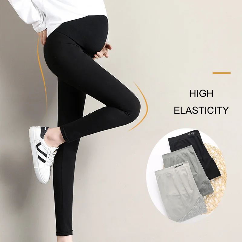 

Logo Custom Cotton Maternity Leggings Widened Waist Support Belly Pregnant Women Wear Small Foot Trousers #9109, Black, dark grey, light grey