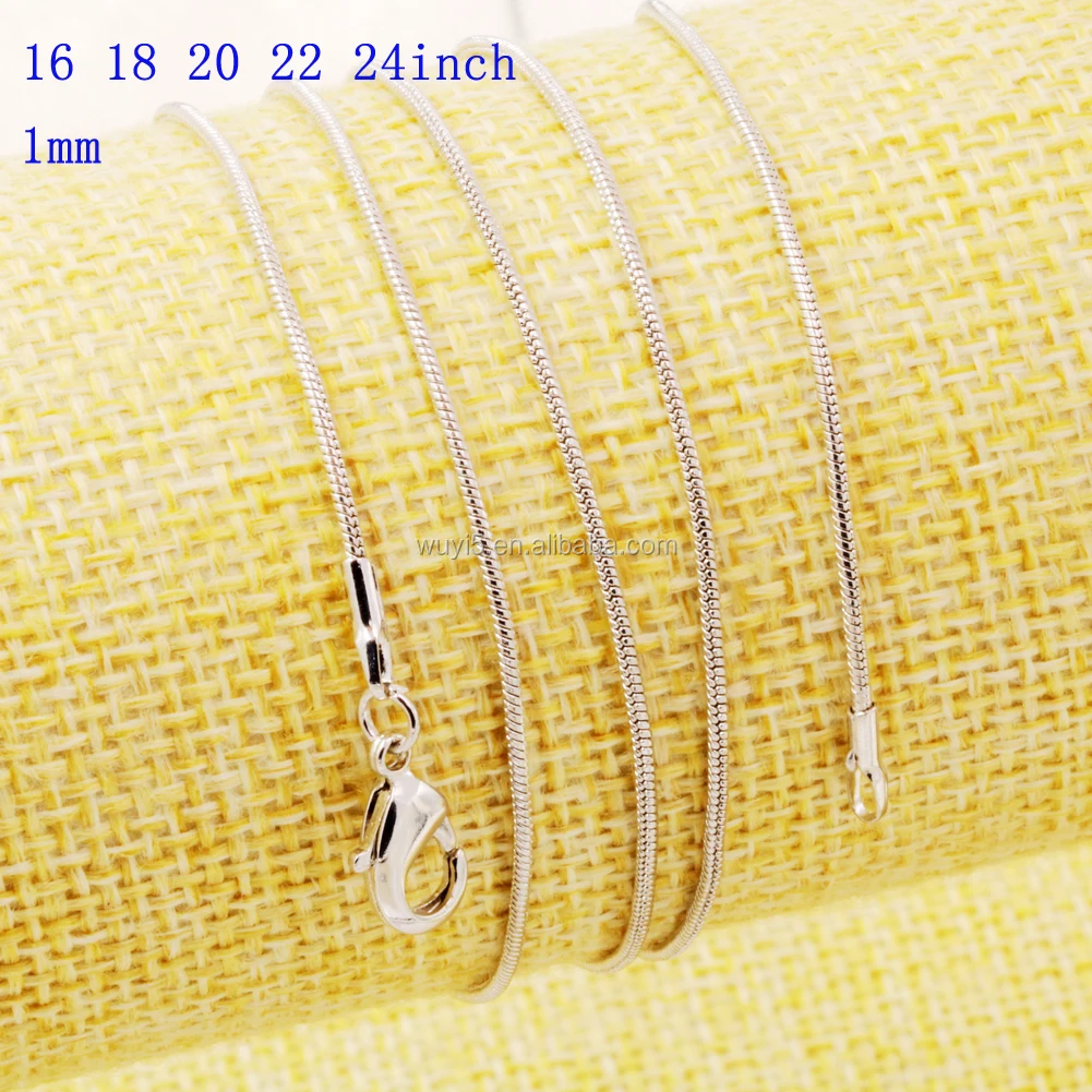 

100PCS/lot 1mm snake chain steel color jewelry findings necklace chains DIY jewelry accessories 16 18 20 22 24inch free shipping