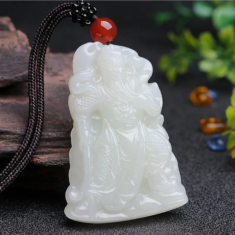 

White Jade Guan Yu Pendant Chinese Gifts Women Charm Fashion Jadeite Jewelry Natural Men Necklace Amulet Carved