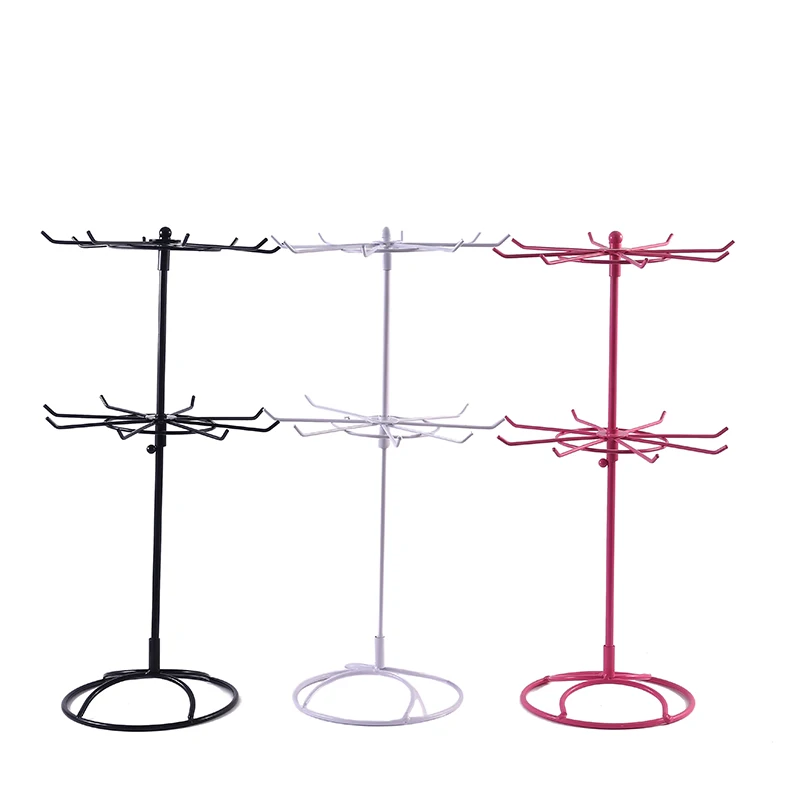 

Factory Hot sale 2 Tier 8 Hooks Rotary Bracelets Necklace Earring Holder Metal Jewelry Display Stand, Black, white, pink