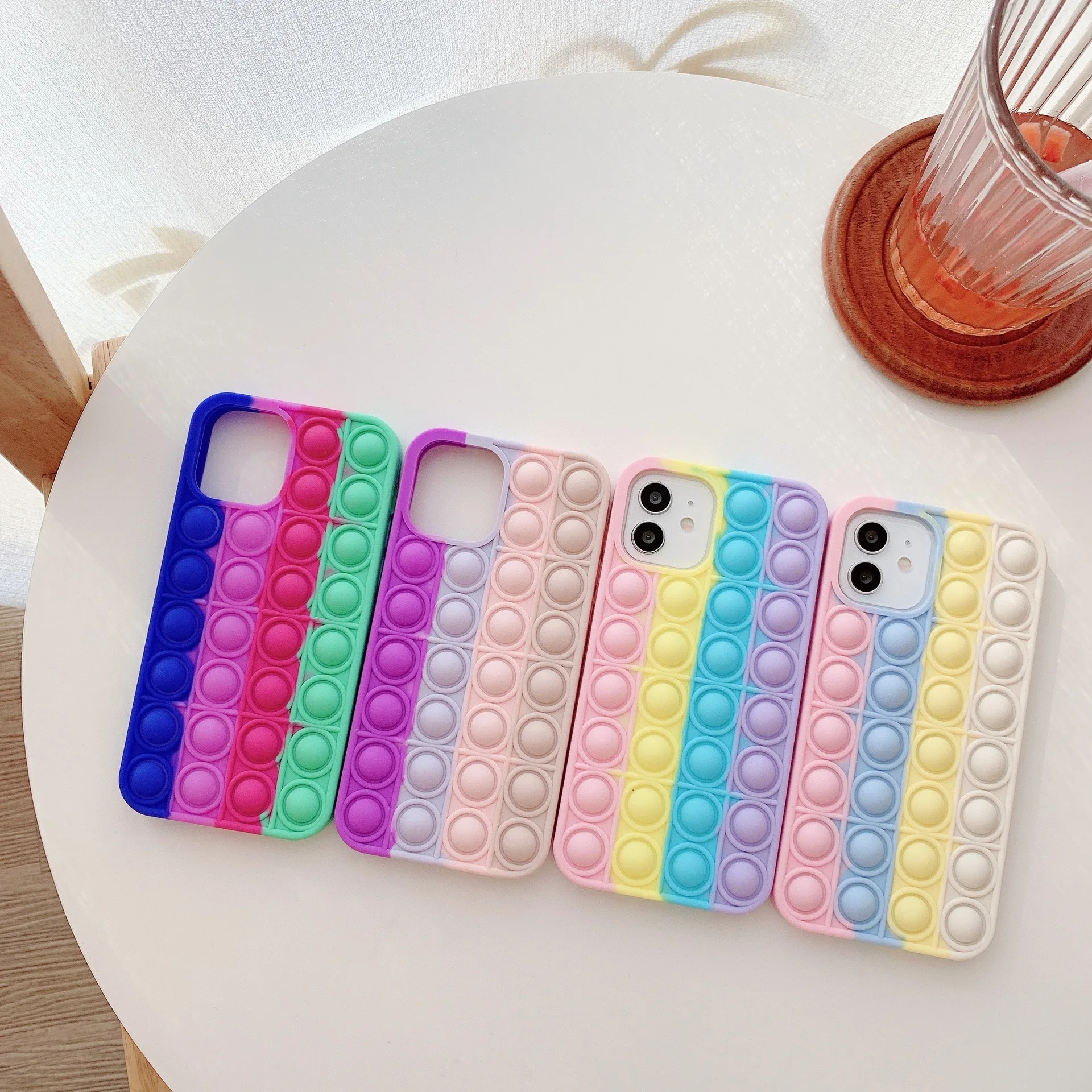 

3D Rainbow color silicon luxury relieve stress white black fidget popper cell phone cases for iphone 11 12 pro max phone, A variety of color
