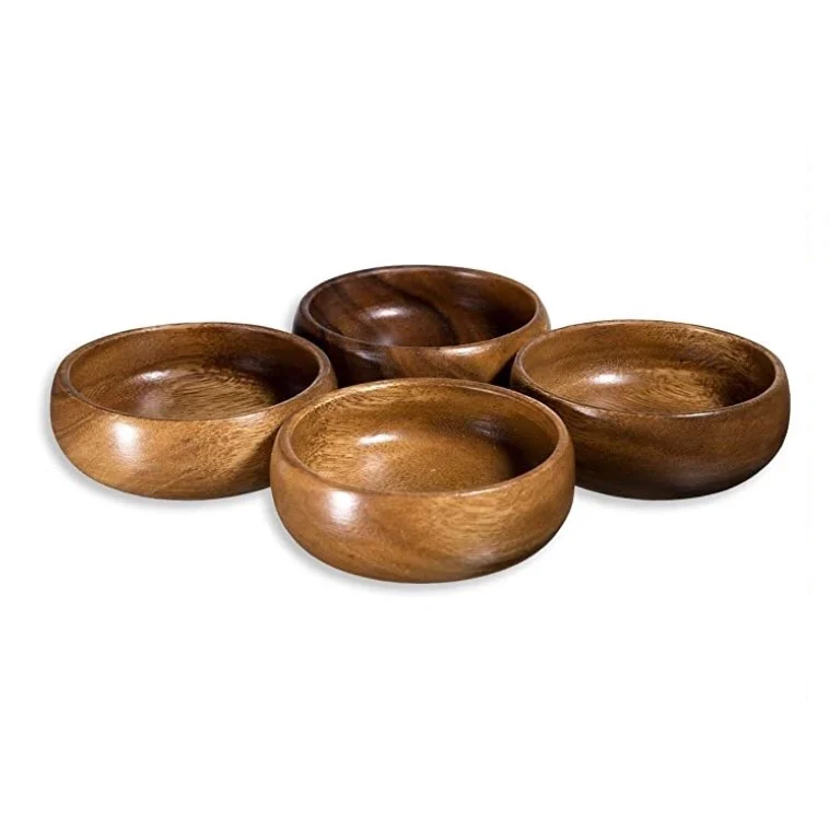 

Wood Hand-Carved Set of 4 Calabash Bowls 4", Natural