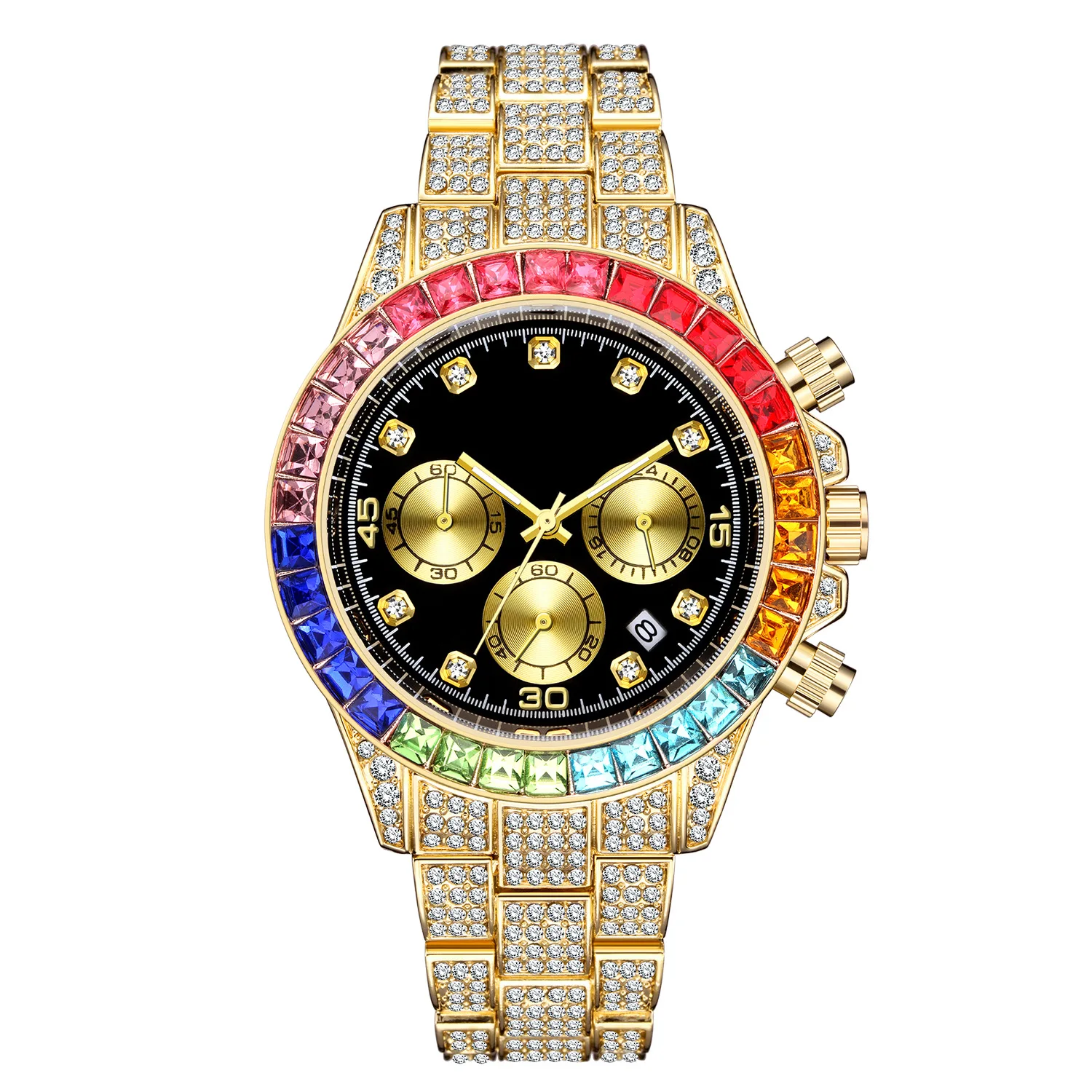 

American European Watch Man Geneva Wrist Watches Luxury Waterproof Full Diamond Men Jewelry Watch, 6 colors