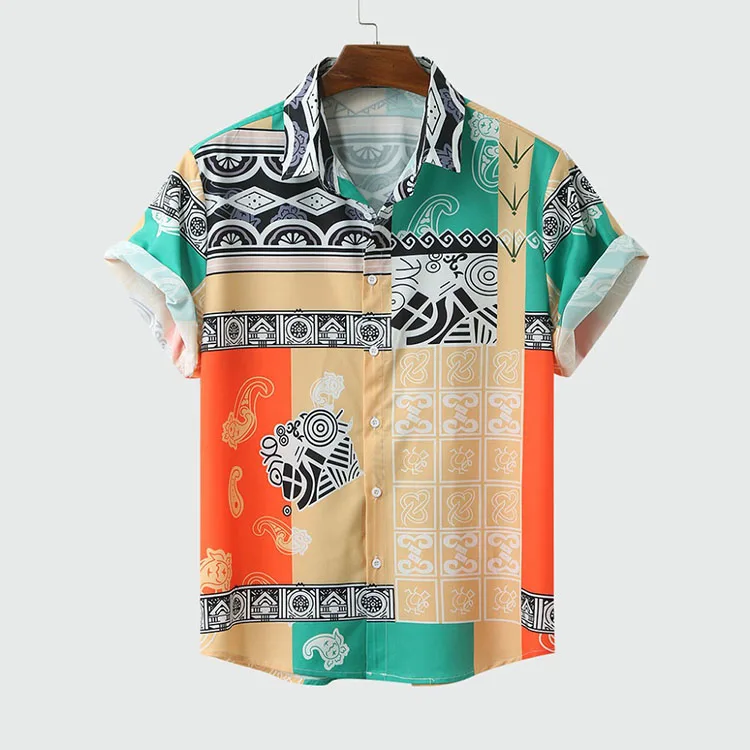 

Summer Men Shirt New Short Sleeve Print Male Beach Wear Hawaiian Shirts Man Turn-down Collar Shirt