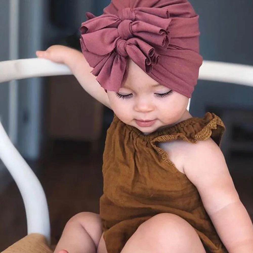 Baby Boy Girl Infant Newborn Turban Beanies Cotton Caps Knot Wrap Hats Headband 