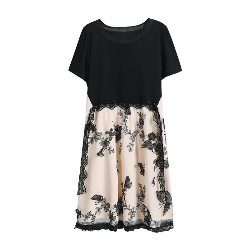 

Summer Lady Elegant Lace Embroidery Plus Size Summer Loose Dresses, 1 color
