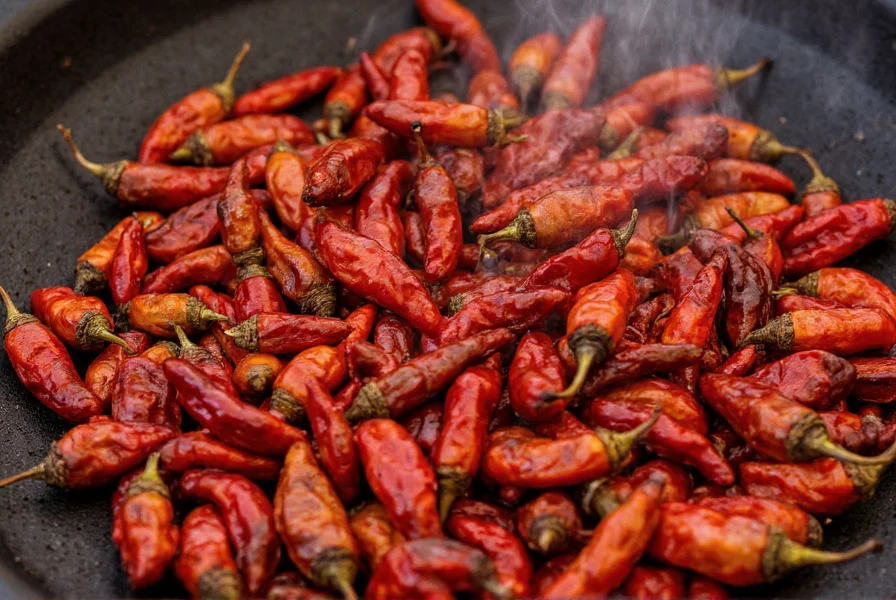 Traditionelle Zubereitung von Guajillo Ancho Sauce mit gerösteten Chilis auf Comal
