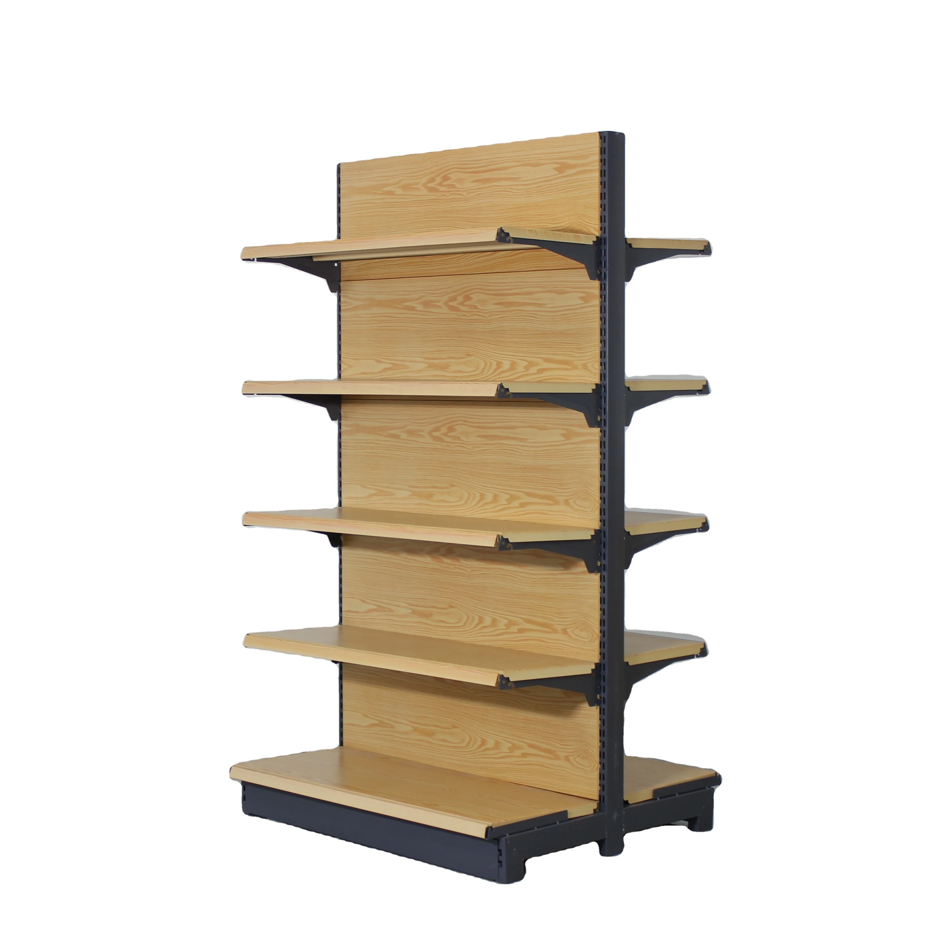Wood Grain Style Good Looking Customized Gondola Shelving Rack Used in Supermarket