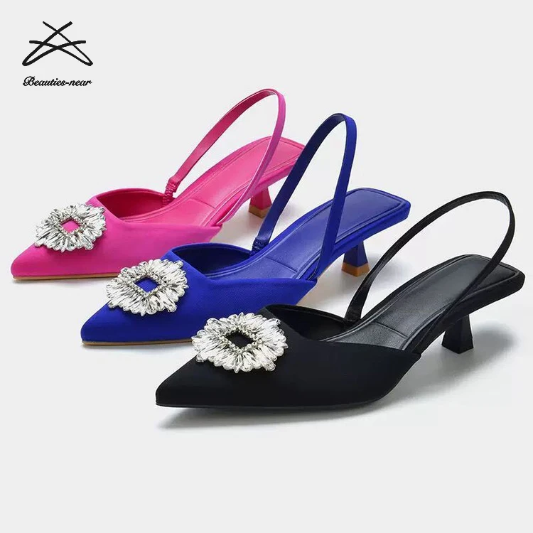 

Plus Size Spring Ladies Jelly Color French Style Women Summer Sexy Low Heel Sandals Pointed Toe Slip-On Low Heels Shoes, 3 colors
