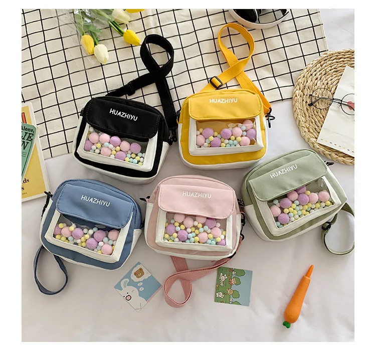 

Transparent Visible Compartment Women Messenger Bag Fashion Designer Bags Ladies Crossbody Bags With Zipper, Yellow, pink, green, blue, black