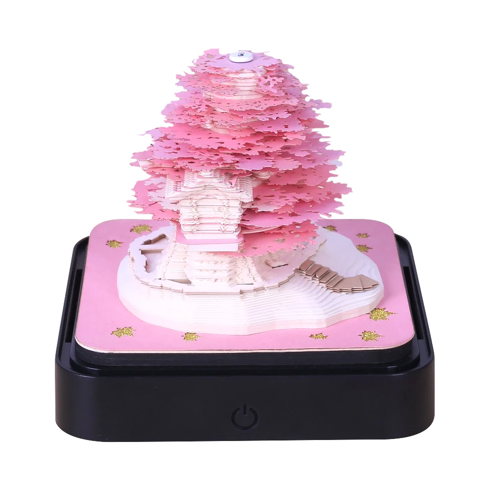 

2024 Calendar 365 Days Pink Sakura Tree House Building Block 3D Memo Pad Custom Birthday Christmas New Year Gifts For Girl