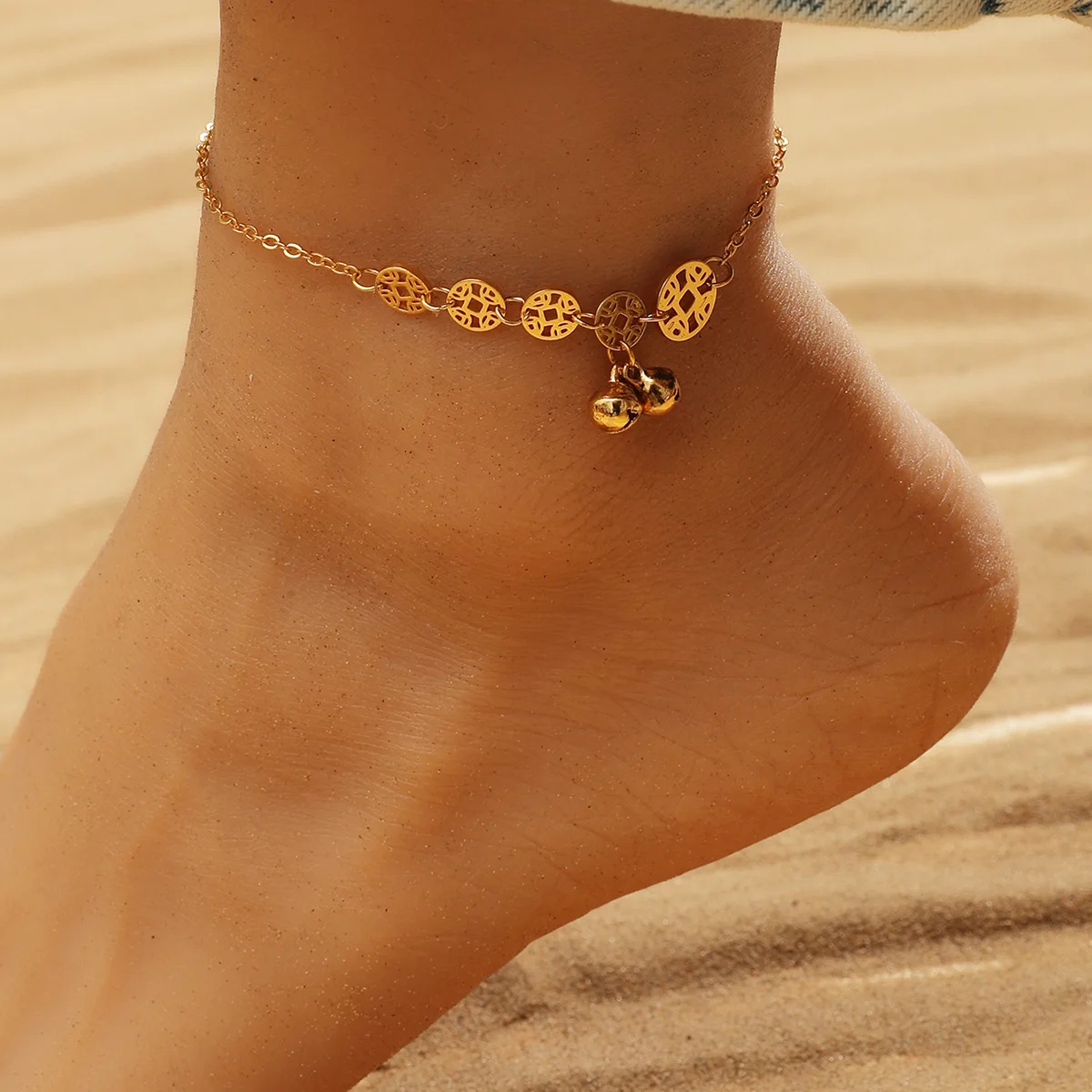 

Hot Sale Ladies Gold Bracelet Vintage Bell Anklet Cuban Link Anklet For Parties