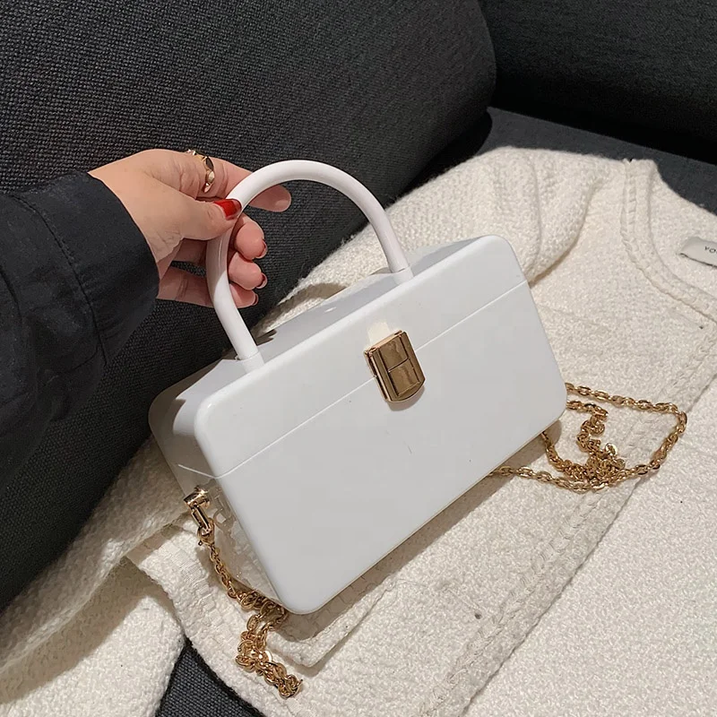 

2022 Trendy Summer Candy Color Handbag Gold Chain Shoulder Drop Shipping Purses Women Small Jelly Hard PVC Water proof Bag