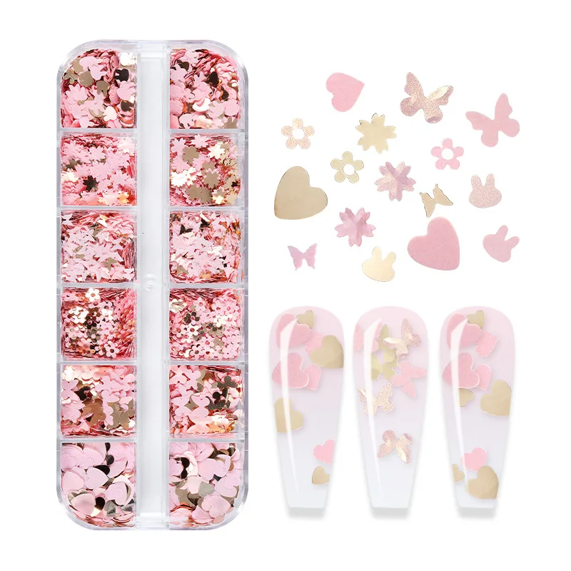 

Pink Gold Butterfly Love Flower Rabbit Nail Art Sequins Beauty Decorative Sequins