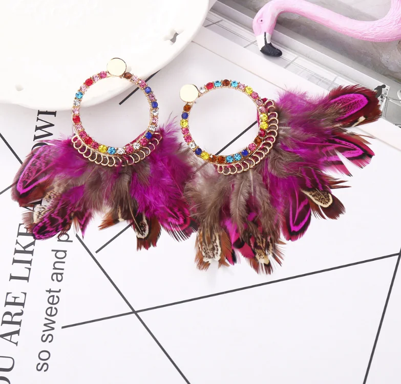 

New Style Alloy Plated Gold Boho Jewelry Statement White Feather Long Tassel Earring Drop Earrings For Women, Picture