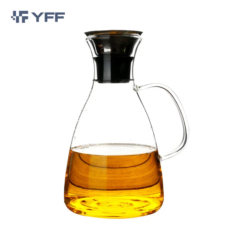 

1000ml Heat Resistant High Borosilicate Glass Pitcher Modern Juice Water Jug With Bamboo Lid, Transparent