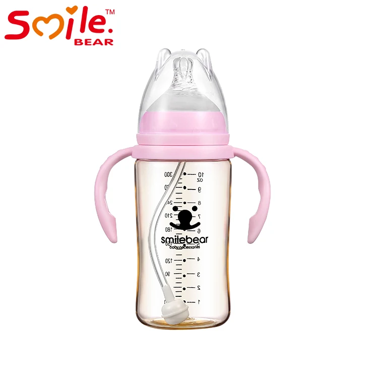 

2020 Latest Design High Quality Straw With Handle PPSU Feeding Bottle, Pink.blue