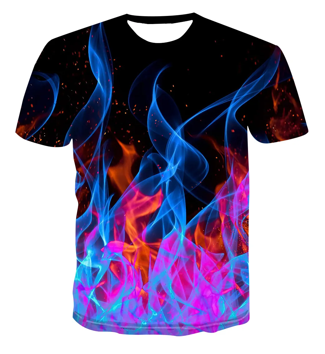 

Amazon Designer custom 3d printed Flame cool plus size high quality men's t-shirts