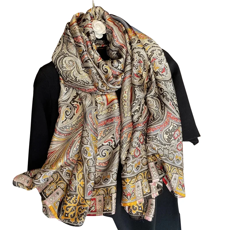2024 Autumn New Style Big Size Silk Scarf 180 * 90 Fashion Woman Polyester Scarf Shawls Factories China
