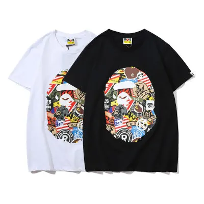 

2021 Graffiti printing joint ape head T-shirt style youth male and female couples bape drop shoulder loose tshirt top