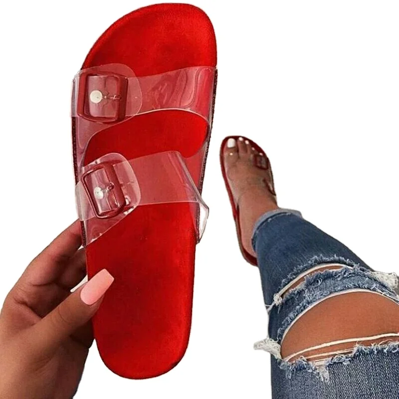 

2021Woman Snake Slippers Pin Buckle Sandals Transparent Belt Female flat Bottom flip flops Outdoor Shoes women's Beach Sandals, As shown in figure
