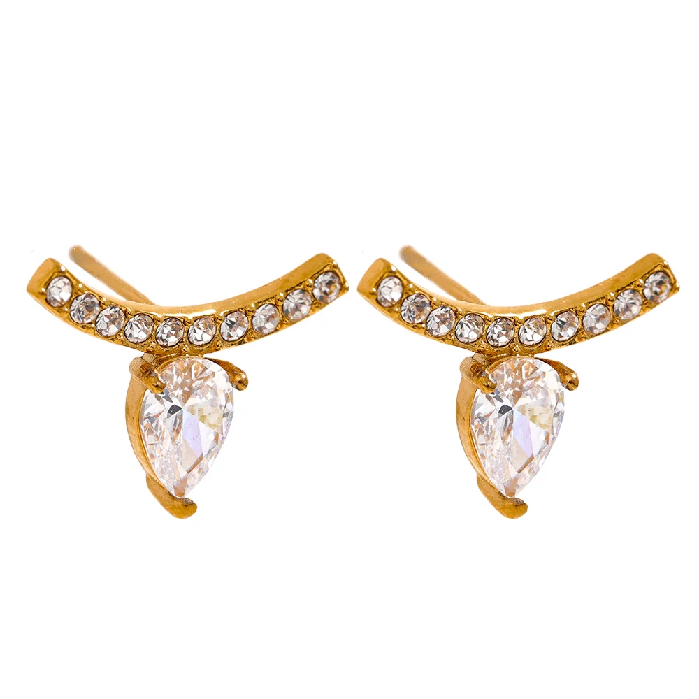 

JINYOU 2377 Luxury Shiny Cubic Zirconia Stainless Steel Chic Water Drop Small Stud Earrings Women High-Grade Delicate Jewelry